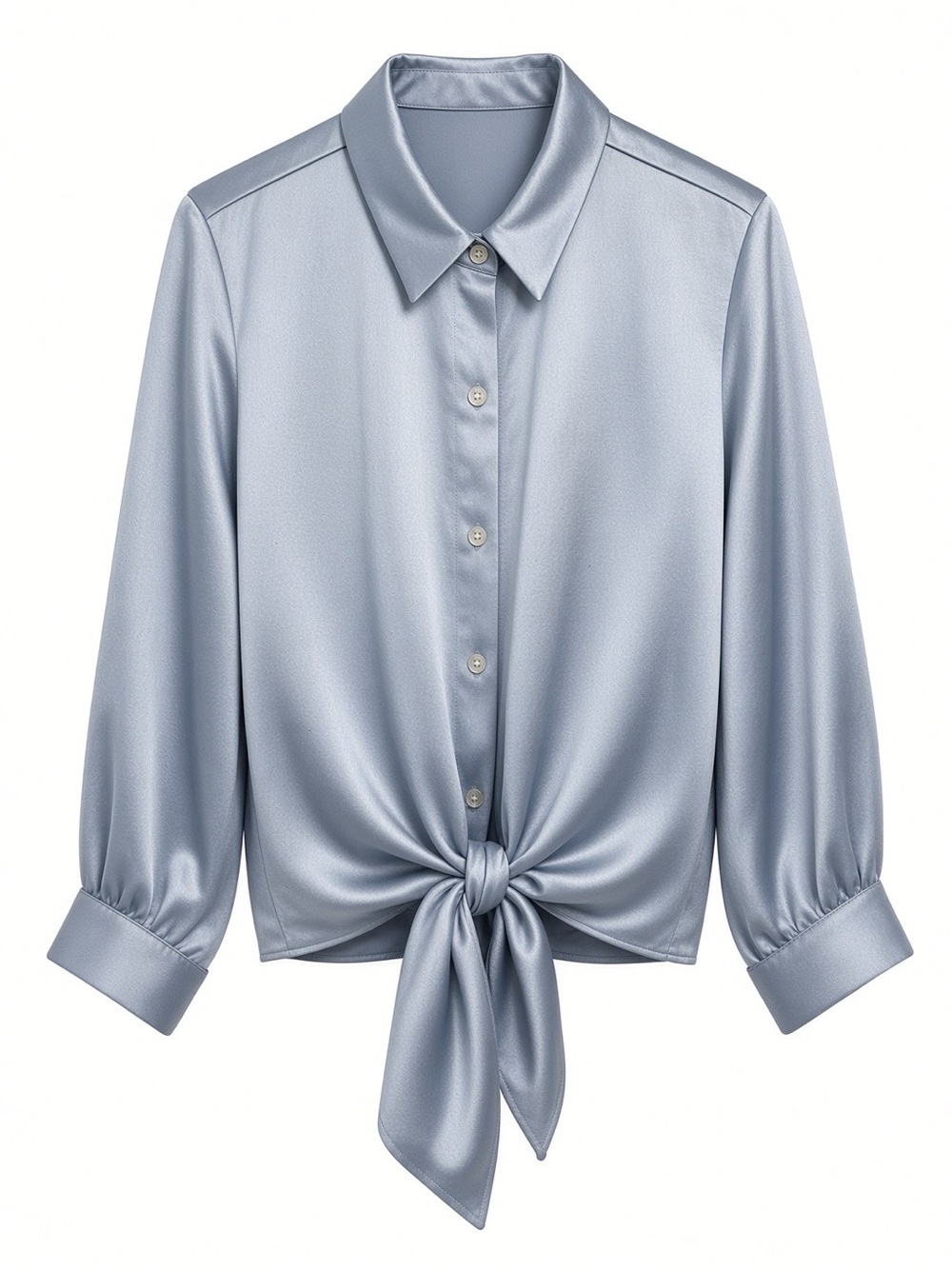 Fifteen Twenty Light Blue Satin Tie-Front Button Down Shirt small / medium